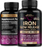 Iron Supplement for Women - 60 Capsules 65mg (Ferrous Sulfate 325mg) for Energy Support with Vitamins C, D3, B6, B12 &