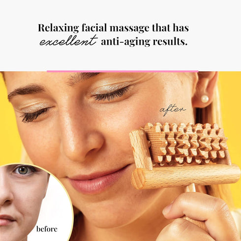 Set 2 (2 Set) tuuli Body and Face Roller, Multi-Functional Wooden Massage Roller, Helps Ease Muscle Tension and Support