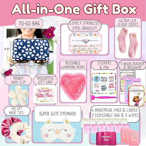 Pack Mark and Lolas First Period Pal Gift Box | First Period Kit for Tweens & Teens | Pads, Panty Liners