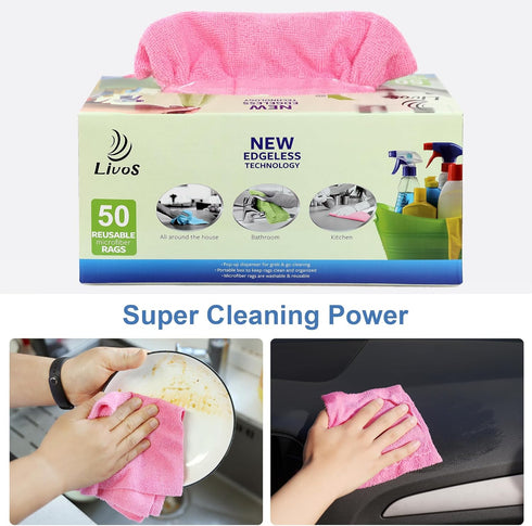 LIVOS 50 Pack Microfiber Cleaning Cloths, 11.5"x11.5", Reusable Edgeless Wipes, Lint Free, Absorbent