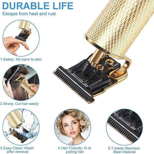 Professional Hair Clippers for Men, Electric Haircut Kit, Waterproof Rechargeable T Blade Trimmer with Guide Combs