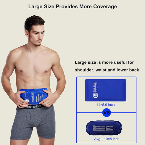 Koo-Care Gel Ice Pack for Injuries, Reusable Flexible Cold Hot Therapy Compress for Pain Relief (11x5.9 Inch, 2 Pack)