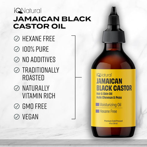 IQ Natural Jamaican Black Castor Oil, 100% Pure Cold Pressed, Hair Growth & Skin Conditioning, 4oz (2 PACK Unscented)