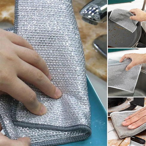 Ohraina (5 Pack) Non-Scratch Scrubbing Wire Dishwashing Rags, Double Stainless Steel Scrubber, Steel Wire Dish Towel