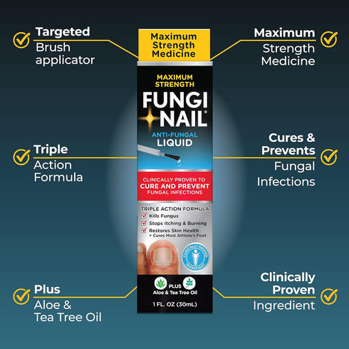 Fungi-Nail Anti-Fungal Liquid Solution, 1 Fl Oz, Kills Fungus for Nail & Athlete's Foot, Clinically Proven Cure