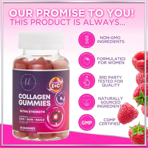 Collagen Peptides Gummies for Women & Men, Extra Strength Hydrolyzed Collagen Supplement for Hair, Skin & Nails