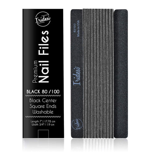 Professional Nail Files Black Washable Emery Boards, 7 Inches Long, 12 Fingernail Files Per Pack (80/100)