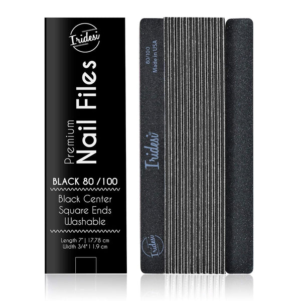 Professional Nail Files Black Washable Emery Boards, 7 Inches Long, 12 Fingernail Files Per Pack (80/100)