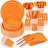 TWOWYHI 228PCS Orange Party Supplies Set, Paper Plates, Cups, Napkins, Plastic Spoons, Forks, Knives for 30 Guests
