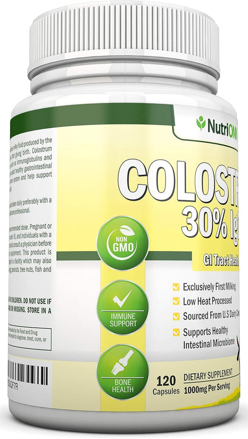 Colostrum - 1000mg - 120 Capsules - Non-GMO US Dairy, First Milking Bovine Colostrum for Immune Support and GI Health