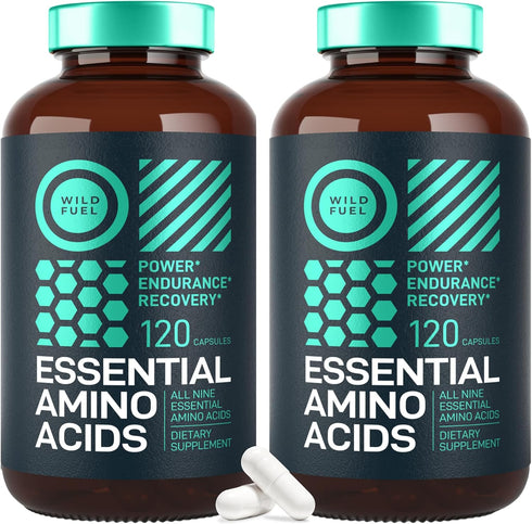 Essential Amino Acids Supplement - All 9 BCAAs Amino Acid Complex for Power & Recovery - 2 Pack 240 Vegan BCAA Capsules