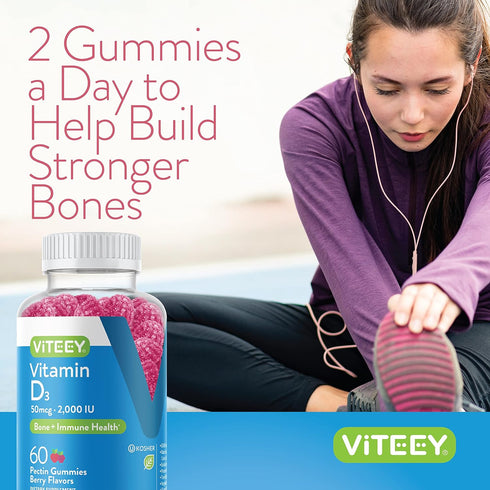 Vitamin D3 Gummies for Adults & Teens - 2,000 IU, 50mcg, Chewable, Vegetarian, Gelatin Free, Tasty Berry Flavor - 50