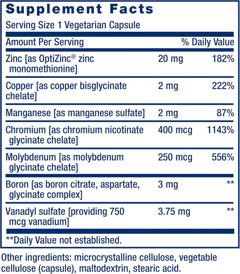 Life Extension Only Trace Minerals, 90 Capsules, Daily Dose of Zinc, Chromium, Boron, Copper, Gluten-Free, Non-GMO