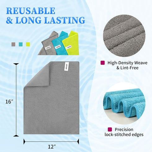 FIXSMITH Microfiber Cleaning Cloth - Pack of 12, Multi-Functional Cleaning Towels, Size: 12 x 16 in, Highly Absorbent Cleaning Rags, Lint-Free, Streak-Free Cleaning Cloths for Car Kitchen Home Office