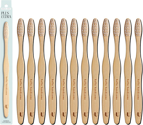 Plus Ultra Bamboo Toothbrush - Dentist-Approved Soft Bristle Toothbrush for Adults with “Hello Handsome” Etched - 12