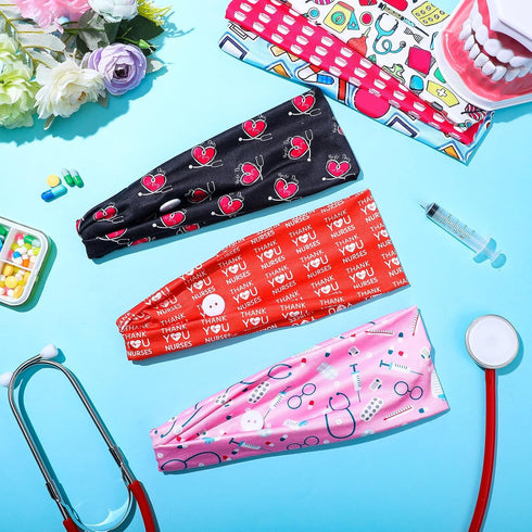 Jexine 20 Pcs Nurse Headbands with Button, Non Slip Hair Bands for Ear Protection for Women Men