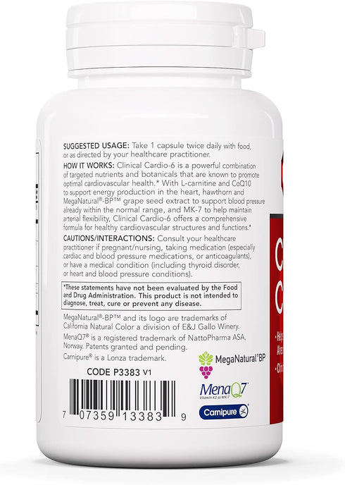 Protocol Clinical Cardio-6 - Supports Heart Health & Blood Pressure with L-Carnitine, Hawthorn & CoQ10 - 90 Veg Caps