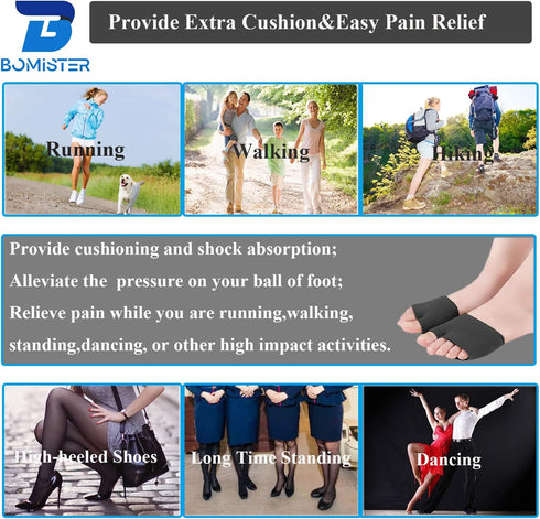 3 Pairs of Metatarsal Pads, Ball of Foot Cushions for Pain Relief of Bunions & Morton's Neuroma, Large, Black