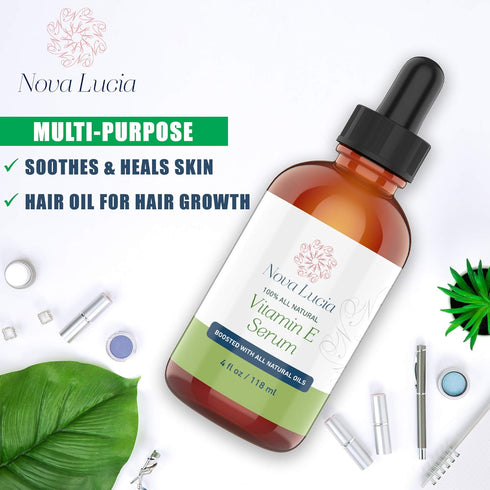 Organic Vitamin E Oil for Skin, Face, Hair Growth, Acne Scar Treatment, 4 oz
