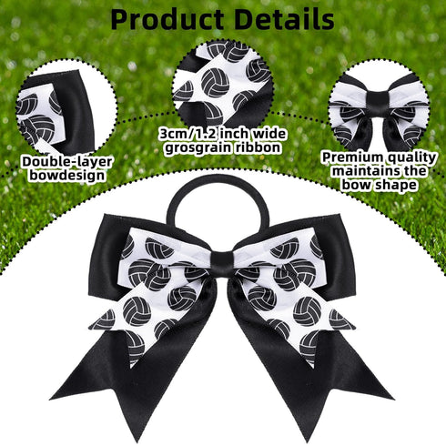 MTLEE Volleyball Hair Ties - 24 Pcs Black and White Bow Accessories for Girls and Women