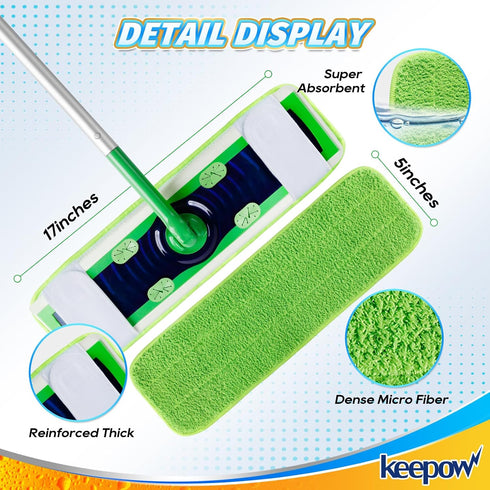 KEEPOW Microfiber Mop Pads for Swiffer XL Mops Reusable Wet and Dry Mopping Cloths Compatible with Swiffer Sweeper