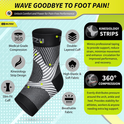 Compression Socks, Black, for Plantar Fasciitis, Achilles Tendonitis, Arthritis Relief, Ankle Brace