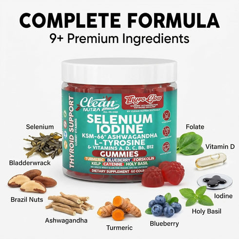 Gummies 66 B12, B6 ThyroGlow Thyroid Support Selenium Iodine KSM Ashwagandha L Tyrosine Vitamin D, C, Turmeric