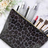 Vegan Leather Black Leopard Print Makeup Bag, Cute Travel Accessories Small Cosmetic Zipper Pouch