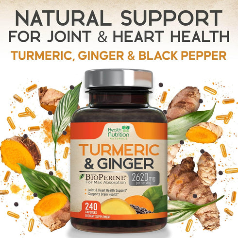 Turmeric Curcumin Supplement 2600mg with Organic Ginger & Turmeric, 95% Curcuminoids, BioPerine for Best Absorption