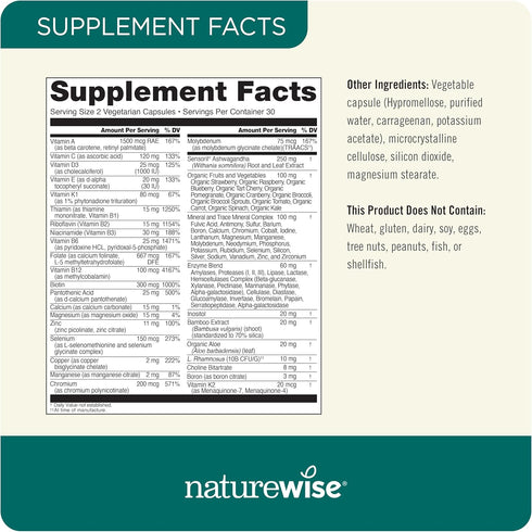Immunity, 60 Capsules[1-Month NatureWise Multivitamin for Men + Stress Support + Fulvic Ionic Minerals + Probiotics