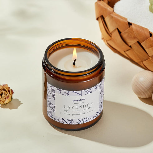 Indigofairs 7oz 40 Lavender Scented Candle - Soy Wax Aromatherapy Candle for Stress Relief & Relaxation Hours Long