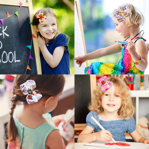 Whaline 6Pcs Back to School Bow Hair Clips, Colorful Grosgrain Hair Bow Barrettes for Kindergarten
