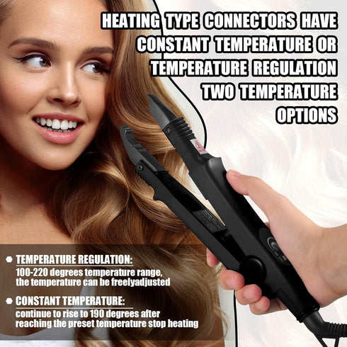 Zhehao Fusion Hair Extensions Tool, US Plug Professional Heat Iron Connector Wand with Keratin Glue Beads (Black)