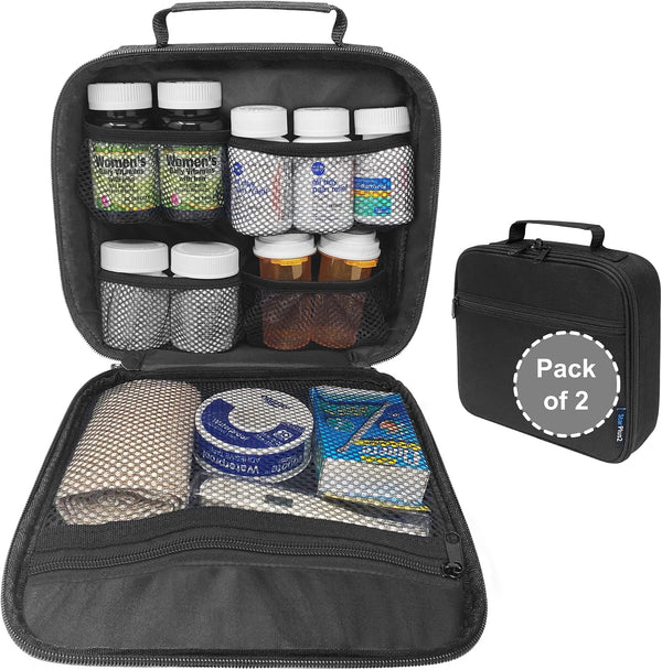 Pack of 2 - Medium Travel Pill Bottle Organizer, Slim Medicine Bag,
