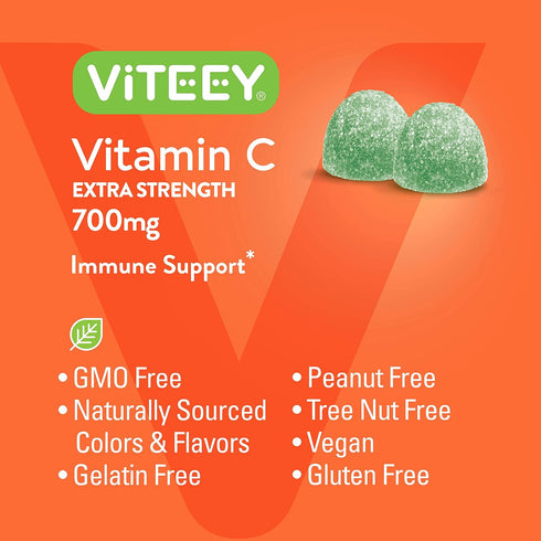Gummies 700mg Immune 120 Count Viteey Chewable Vitamin C for Adults - Extra Strength Support Supplement - Vegan, Gluten