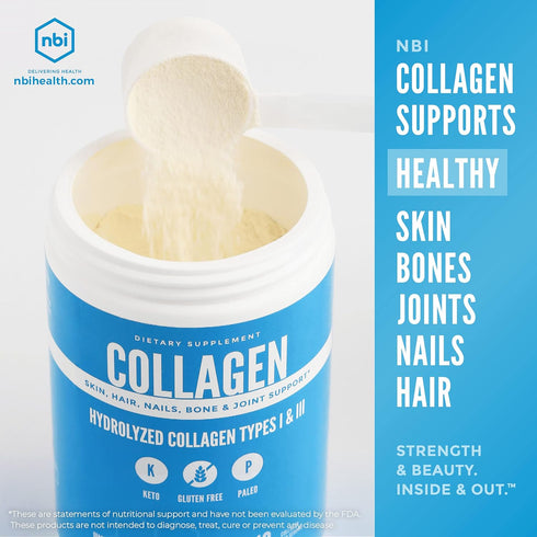 NBI Unflavored, Collagen Peptides Powder, Paleo- and Keto Friendly, Type I and III Hydrolyzed Collagen, Amino Acids