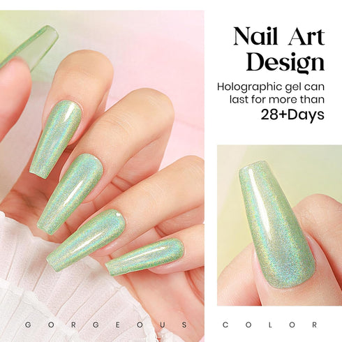 MIZHSE 8 Colors Holographic Gel Nail Polish Set - Laser Iridescent Chrome Rainbow Shimmer Glitter for Nail Art Salon