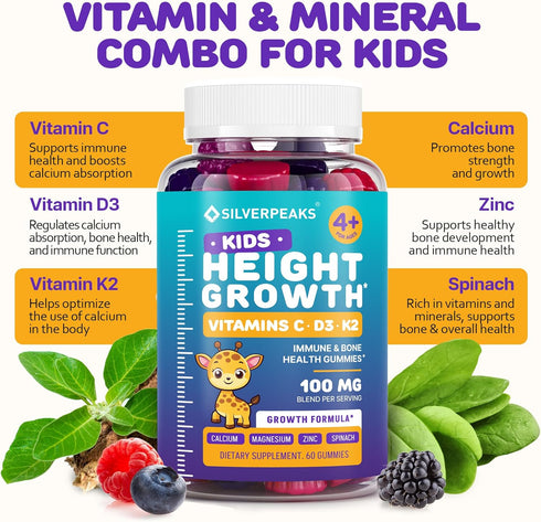 Gummies K2 60 Height Growth for Kids - Growth Vitamins for Teens, Height Increase Multivitamin for Boys & Girls