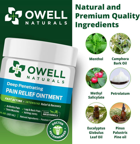 OWELL NATURALS Pain Relief Ointment 3.5 oz, All Natural Fast Acting Formula for Arthritis, Joint & Muscle Discomfort,