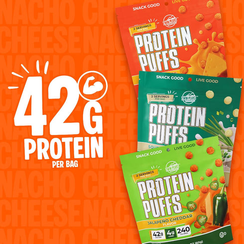 Twin Peaks Low Carb, Keto Friendly Protein Puffs, Combo Pack, 2.1 Ounce, 2 Servings, 3 Pack (60g, 42g Protein, 4g Carbs)