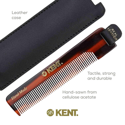 Kent NU22 Handmade Fine Tooth Pocket Comb for Men, Women, Kids - Hair Straightener for Grooming, Beard, Mustache, Made