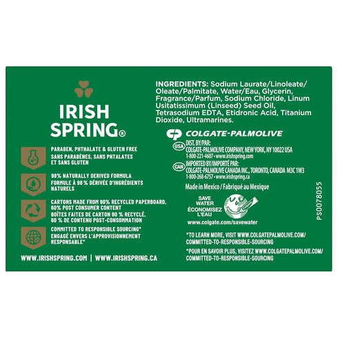 Irish Spring Icy Blast Bar Soap for Men, 24 Pack, 3.7 Oz, Mild Skin, Recyclable Carton, Fresh Clean 12 Hours