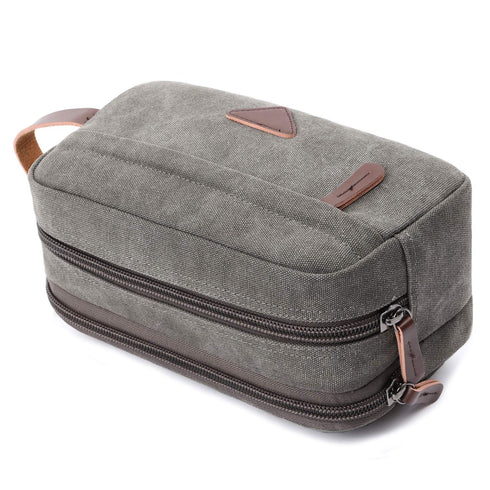 Mactso Mens Travel Toiletry Bag - Canvas Leather Cosmetic Makeup Organizer Shaving Dopp Kits with Double Compartments