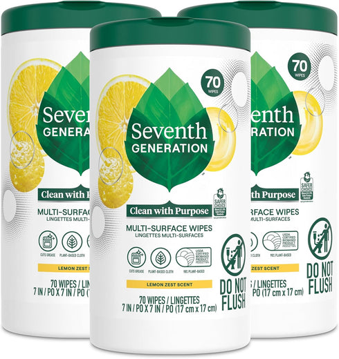 Seventh Generation Multi Surface Wipes, Pack of 3, for all purpose cleaning,