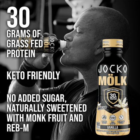 Jocko Moelk 30g Grass Fed Protein Shakes | No Added Sugar KETO Friendly Ready to Drink 12 FL Oz
