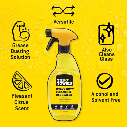Tub O' Towels Heavy Duty Cleaner and Degreaser Spray Helps in Removing Oil Tar Paint Dirt Caulk Grease Grime Gunk Epoxies, Industrial Strength, Home & Auto, Made In USA, Citrus Scent, 24oz, 2-Pack