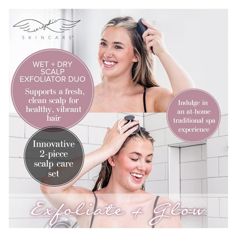 Seraphic Skincare 2-In-1 Scalp Exfoliator Duo with Wet Hair Brush and Dry Hair Scalp Brush – Soft Silicone Scalp Massager for Deep Cleansing and Dandruff Removal for All Hair Types