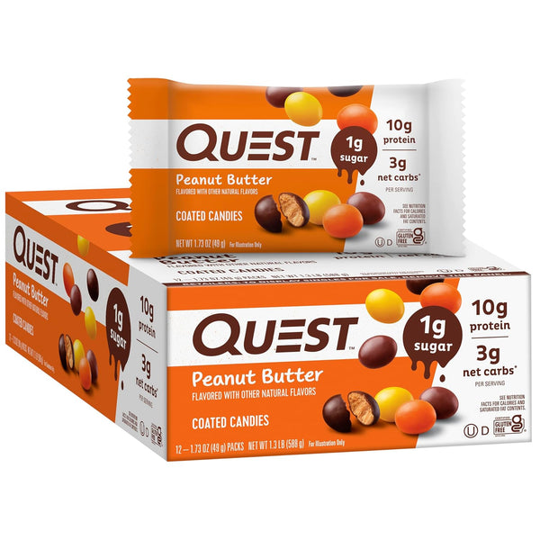 Quest Nutrition Coated Candies, Peanut Butter, 1g Sugar, 10g Protein, Gluten Free, Keto Friendly, 12 Count