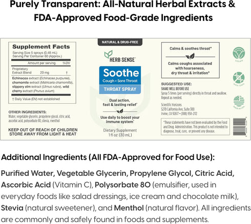 Sore Throat Spray, Allergy Cough Inflammation Relief, Daily Immune Support with Natural Slippery Elm & Echinacea