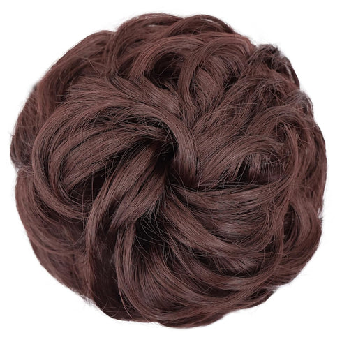 MORICA Messy Hair Bun Hair Scrunchies Extension - Curly Wavy Synthetic Chignon Hairpieces for Women (33# Dark Auburn)